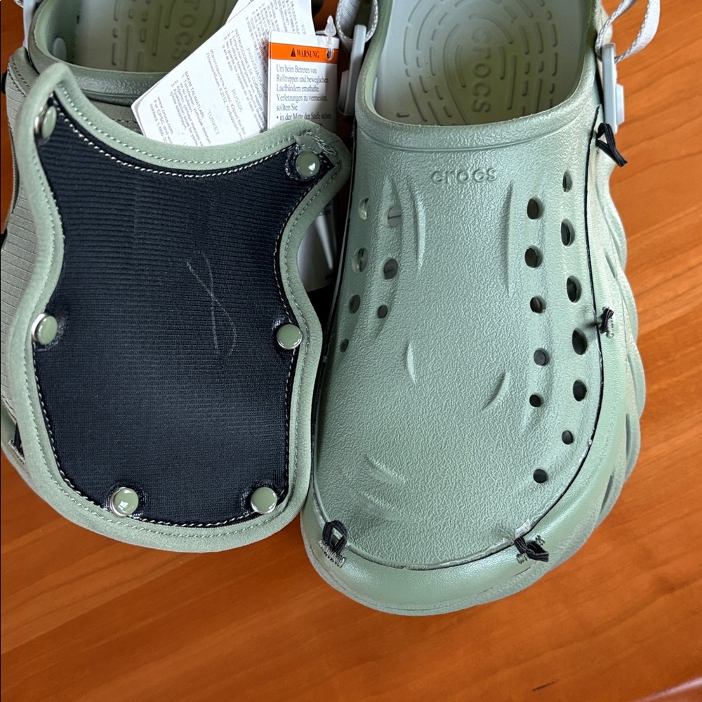 CROCS Echo Ripstop Moss Green Clog with Neon Yellow Heel Strap M8 W10 - Picture 5 of 10
